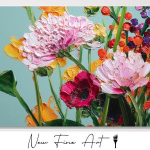Arte murale con fiori colorati / Stampa floreale testurizzata / Opera d'arte con fiori selvatici audaci per il soggiorno / Decorazione botanica luminosa per la casa