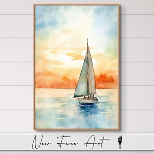 Watercolor Sailboat, Summer Beach House Wall Art, Florida, Modern Coastal, Nautical, Sunset Watercolor Museum Quality Canvas or Art Print