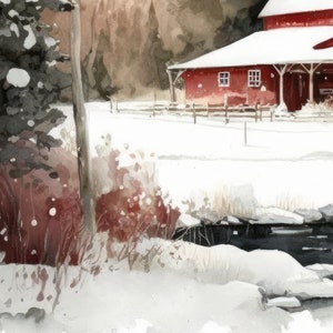 Farmhouse Winter Snow Barn Wall Art, Rustic Print, Red Barn, Country ...
