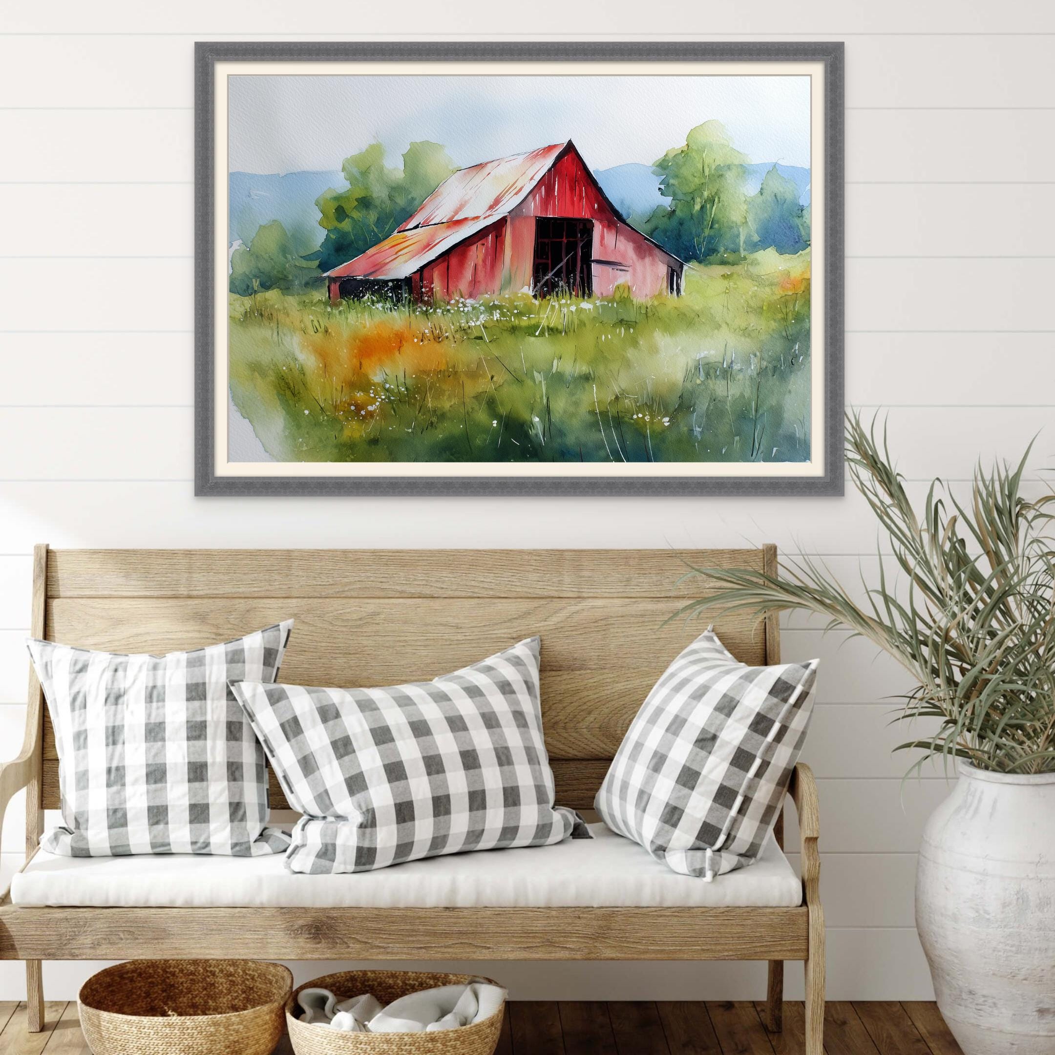 Rustic Red Barn Art Print – Watercolor Farmhouse Wall Decor, Country ...