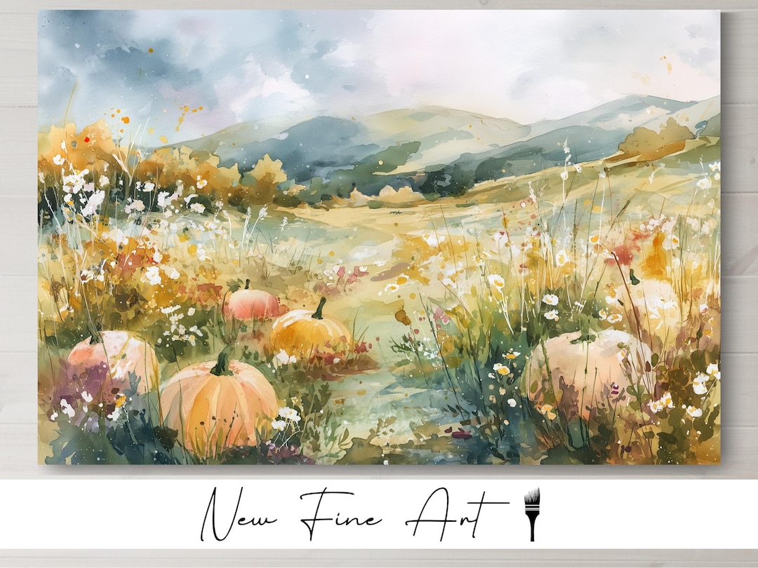 Pumpkin Patch Wall Art Fall Landscape Decor Autumn Country Meadow Print ...