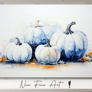 White & Blue Pumpkins, Modern Farmhouse, Country, Autumn, Wall Art, Modern Rustic Farmhouse, Fall Colors Museum Quality Canvas or Art Print