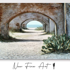 Fort Pickens Coastal Wall Art • Historic Florida Fort Architecture Print • Brick Archway Beach Scene • Ocean View Seaside Decor