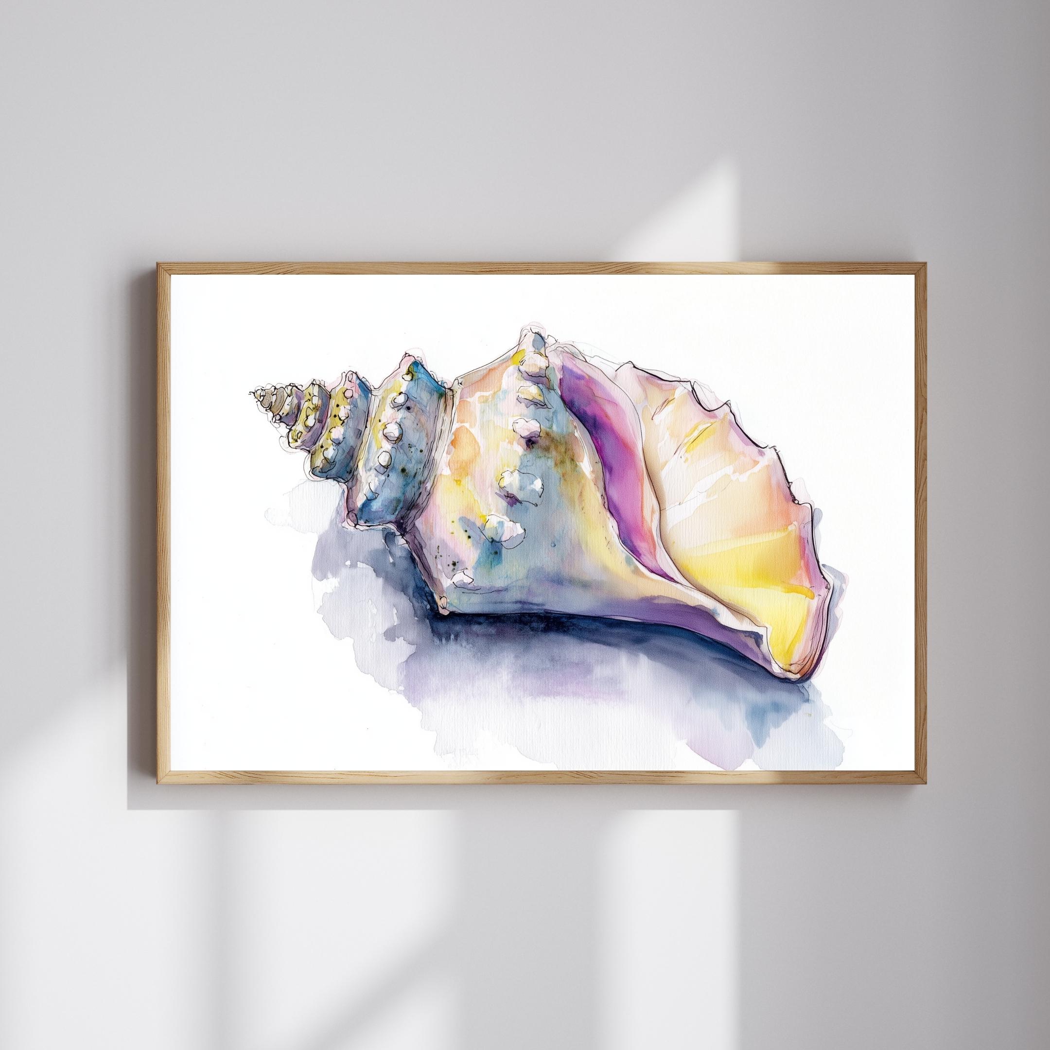 Conch Shell Watercolor Wall Art Print – Coastal Sea Shell Illustration ...