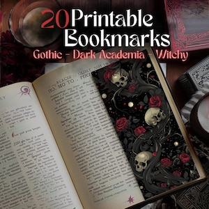 Gothic Printable Bookmarks, Witchy Bookmarks, Dark Academia Bookmark, Occult Bookmarks, Black Cat Bookmarks, Skull Bookmark, Witch Aesthetic