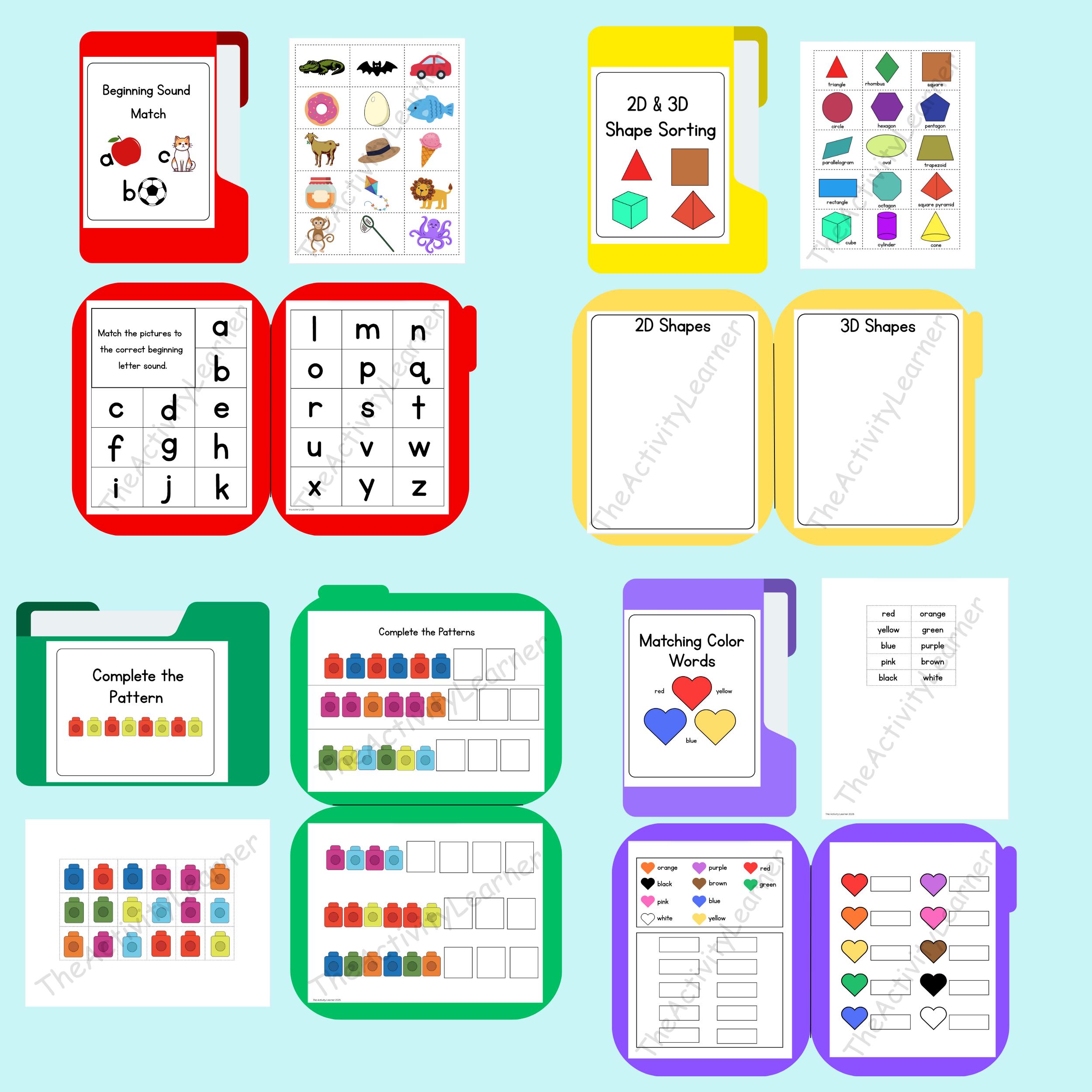 Kindergarten File Folder Activities Literacy & Numeracy Printables * 10 ...