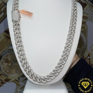 Ciężki solidny 925 srebrny męski łańcuszek VVS1 Moissanite z diamentami, kubański, szerokość 10 mm, łańcuszki Icedout Rapper, wysokiej jakości zapięcie pudełkowe