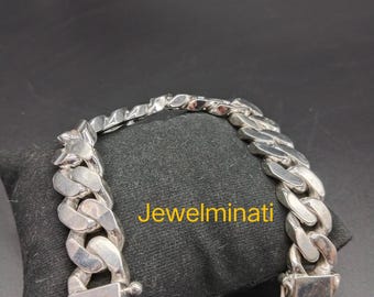 Men's Real Solid 925 Sterling Silver Miami Cuban Bracelet, Heavy Cuban Link Bracelet, 18MM Special Design Silver Bracelet, Box Lock Clasp