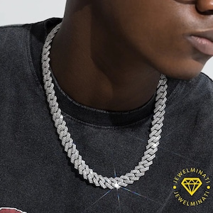14 MM VVS Rund Moissanit Kubansk Länkkedja Tung 925 Sterling Silver Kubansk Halsband Solid Icedout Hiphop Smycken Anpassade Smycken Herr Kvinnor