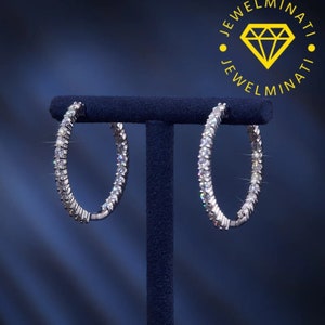 Moissanite Inside Out Hoop Earrings, GRA certified VVS1 Moissanite Round Brilliant Cut Hoop Earring, Diamond Hoop Earring, Gift Earring