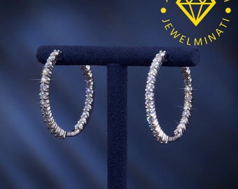 Moissanite Inside Out Hoop Pendientes, GRA certificado VVS1 Moissanite Round Brilliant Cut Hoop Earring, Diamond Hoop Earring, Gift Earring