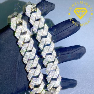 15 MM VVS Rund Moissanit Kubansk Länkkedja Tung 925 Sterling Silver Kubansk Halsband Solid Icedout Hiphop Smycken Anpassade Smycken Herr Kvinnor