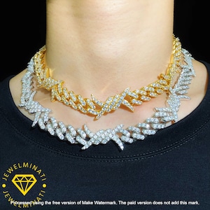 Ciężki solidny 925 srebrny drut kolczasty VVS1 Moissanite Diamenty Wysadzane Kubańskimi Łańcuchami, Icedout Rapper Chains, 12 mm szerokości, Wysokiej Jakości Zapięcie Pudełkowe