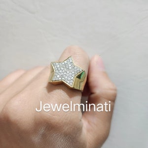 Men&#39;s or Women&#39;s Solid 925 Sterling Silver Iced Out Hip Hop 3D Star Pinky Ring MOISSANITE Diamond Passes DIAMOND TESTER!!! Icy rapper ring