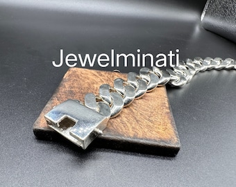 Men's Real Solid 925 Sterling Silver Miami Cuban Bracelet, Heavy Cuban Link Bracelet, 25MM Special Design Silver Bracelet, Box Lock Clasp