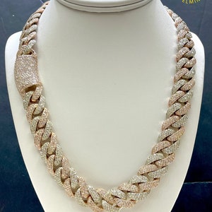 Ciężki solidny 925 srebrny męski łańcuszek VVS1 Moissanite z diamentami zdobiony kubańskimi, łańcuszki Icedout Rapper, szerokość 16 mm, wysokiej jakości zapięcie pudełkowe