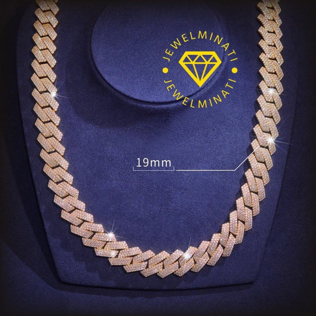 19mm Ice Out VVS1 Moissanite Ice Out Prong Edge Set Cuban Chain, Mens ...
