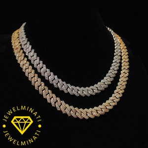 Ciężki solidny 925 srebrny męski łańcuszek VVS1 Moissanite z diamentami zdobiony kubańskimi, łańcuszki Icedout Rapper, szerokość 10 mm, wysokiej jakości zapięcie pudełkowe