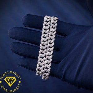 Ciężki solidny 925 srebrny męski łańcuszek VVS1 Moissanite z diamentami zdobionymi kubańskimi, łańcuszki Icedout Rapper, szerokość 10 mm, wysokiej jakości zapięcie pudełkowe