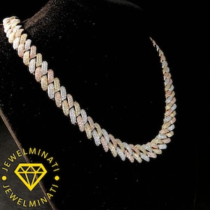 12MM VVS1 Black and White Moissanite Cuban Chain, Hip Hop 12MM VVS1 Black and White Moissanite Cuban Chain, Hip Hop