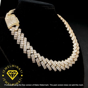 Naszyjnik Miami Cuban Link 19 mm, Moissanite Diamond Baguette Iced Out Hip Hop chain, icedout Cuban Link Choker dla mężczyzn, prezent dla niego