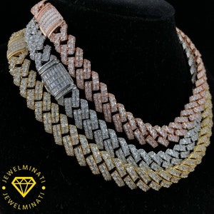 Ciężki solidny 925 srebrny męski łańcuszek VVS1 Princess Cut Moissanite z diamentami zdobionymi kubańskimi, łańcuszki Icedout Rapper, szerokość 12 mm, wysokiej jakości zapięcie pudełkowe