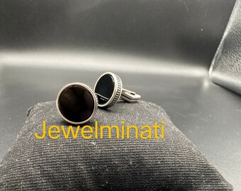 Natuurlijke zwarte onyx manchetknopen, 925 massief zilveren manchetknopen, ronde zwarte onyx heren manchetknoop, edelsteen manchetknopen, herenaccessoires voor cadeau