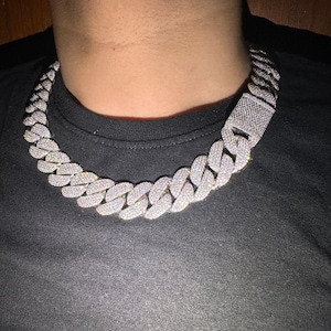 Ciężki solidny 925 srebrny męski łańcuszek VVS1 Moissanite z diamentami zdobiony kubańskimi, łańcuszki Icedout Rapper, szerokość 20 mm, wysokiej jakości zapięcie pudełkowe