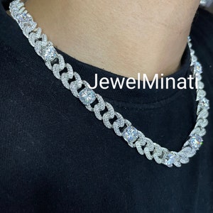 Łańcuch kubański 10 mm Iced Out Naszyjnik Hip Hop Biżuteria ciężkie łańcuszki ze srebra 925 Poduszka szlifowana VVS Moissanite Diamenty Jakość Drip pudełko zapięcie