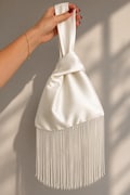 Handmade Satin Japanese Knot Bag with Long Thread Fringe | Ivory Bridal Clutch | Minimalist Wedding Purse | Elegant Evening Bag | Bridal bag product logo