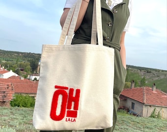 Borsa tote divertente con ricamo a punto punzone, borsa in tela ricamata a mano, shopper con citazione sarcastica, borsa tote trapuntata e testurizzata, regalo per lei