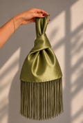 Handmade Satin Japanese Knot Bag with Thread Fringe | Handmade Bridal Purse | Elegant Wedding Clutch | Minimalist Evening Bag | Bridal Bag product logo