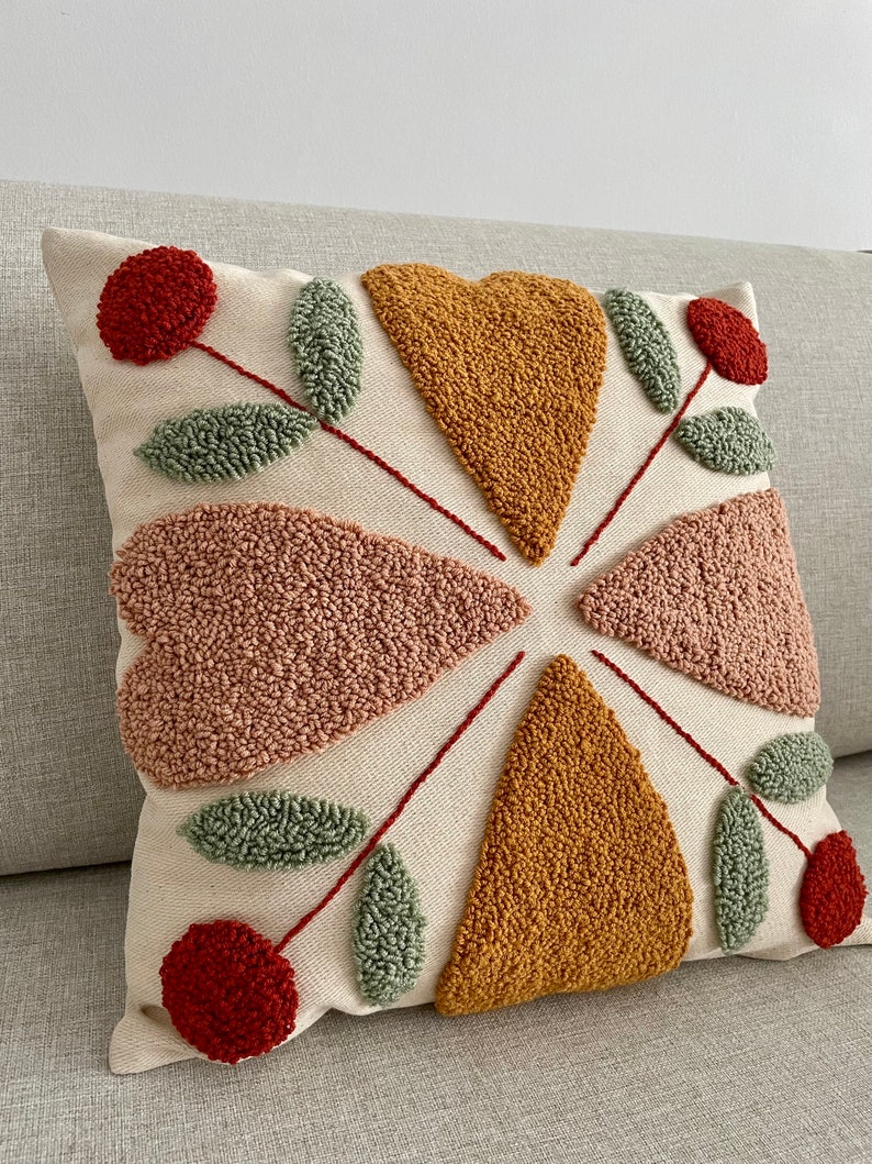Luna Punch Needle Pillow Cover, Crochet Pillow, Colorful Pillows, Decorative Cushion, Cute Flower Throw Pillow, Textured Unique Pillow, gift image 3