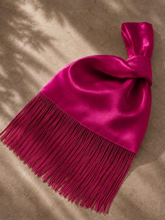 Magenta Japanese Knot Bag with Fringe, Satin Evening Bag, Wedding Guest Purse, Elegant Handbag, Bridesmaid Bag, Party Clutch