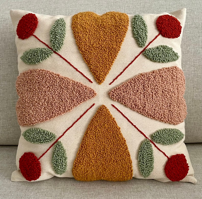 Luna Punch Needle Pillow Cover, Crochet Pillow, Colorful Pillows, Decorative Cushion, Cute Flower Throw Pillow, Textured Unique Pillow, gift image 2