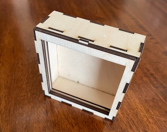 4 "x 4" x 1,57", 3mm Holz, Lightbox, Schattenbox, SVG-Datei, Spiegelbox, abnehmbar, austauschbar, Feiertage, LED-Lichter, Sperrholz, Laser Cut