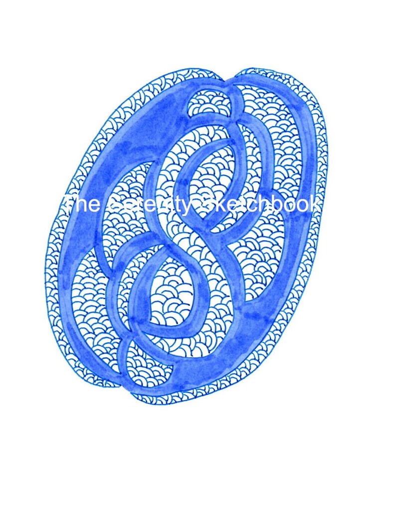 May include: A blue abstract design with a pattern of overlapping circles and waves.