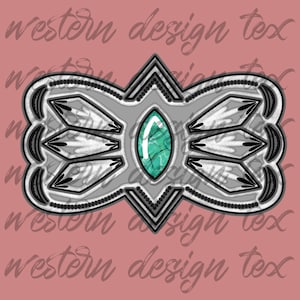 Könnte beinhalten: Ein geometrisches Design in Silber und Schwarz mit einem türkisfarbenen Edelstein in der Mitte. Das Design erinnert an die Kunst der amerikanischen Ureinwohner.