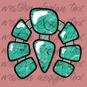 Könnte beinhalten: Ein türkisfarbenes und silberfarbenes Schmuckstück mit einem runden Design. Das Stück besteht aus mehreren Türkis-Steinen mit einem silbernen Metallrahmen.