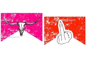 2 PNG Bundle, Steer Kuh Schädel, Mittelfinger, Distressed Country Cowboy Design digitaler Download Shirt Tshirt Tee Rodeo Wall Printable