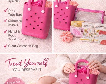 Pink Tote Spa Gift Set, Self-Care Relaxation Kit, Skincare Treatments
