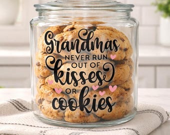 Personalized Grandma Glass Cookie Jar, "Kisses or Cookies" Kitchen Decor