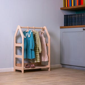 Montessori Kids Clothes Rack Wooden Toddler Wardrobe, Open Closet Organizer