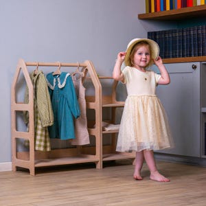 Kids Clothing Rack Montessori Wardrobe Wooden Toddler Clothes Rack Kids Room Furniture