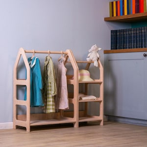 Kids Furniture – Montessori Clothing Rack & Shelf, Nursery Closet Organizer, Wooden Toddler Wardrobe, Kids Room Storage Gift