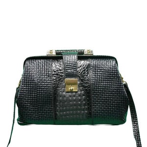 Vintage Echtes Leder Damen Arbeit Aktentasche Handtasche Ärzte Tasche Croc Geprägtes Leder
