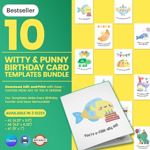 Funny Pun Birthday Card Templates: Witty Canva Designs (Digital Download)