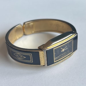 Da Vinci Black & Gold Tone Bangle Watch Rectangular Face Vintage Women’s