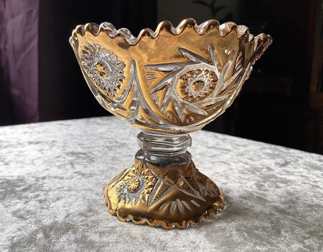 Vintage Gold Glass Compote Bowl, Gold, Decorative, Decor, RARE Etsy