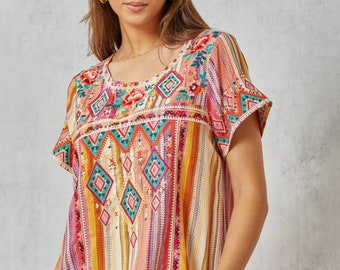 SAVANNA JANE Aztec Embroidery Tunic